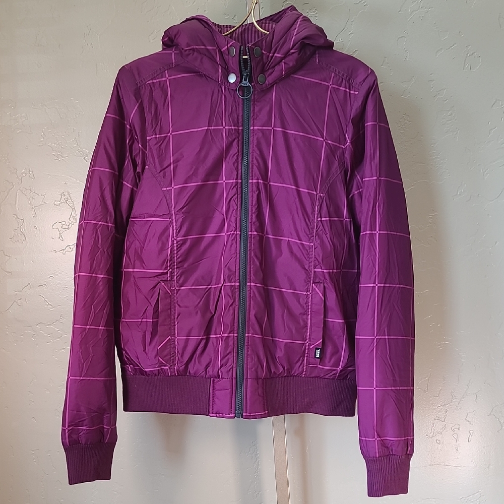 Vans Purple Maroon‎ Pink Striped Bomber Jacket Removable Hood Junior Style